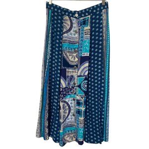 Vintage SK & Company Midi Skirt 14 Blue Boho Patchwork Silver Buttons Festival